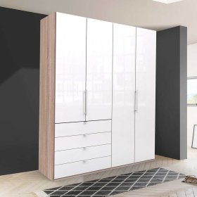 Großer Gleittürenschrank Andryas in Weiß und Eiche Sägerau Made in Germany – Ansicht 3