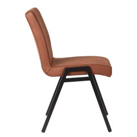 Microfaser Polsterstuhl Set Vien in Cognac Braun mit Metallgestell (2er Set) – Ansicht 3