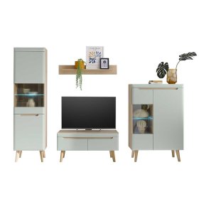 Wohnwand Casmas im Skandi Design in Mintgrün (vierteilig) – Ansicht 1