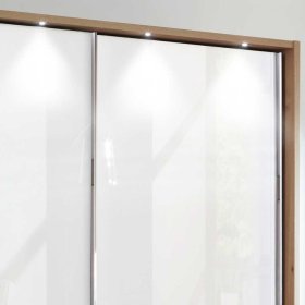 Schwebetürenschrank Normandie in Eiche Bianco und Weiß mit Glas beschichtet – Ansicht 6