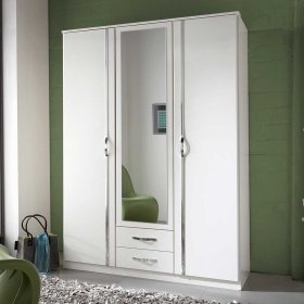 Spiegeltür Kleiderschrank Alkatar mit zwei Schubladen in Weiß – Ansicht 2