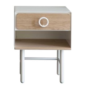 Design Nachttisch Lurianno in Weiß mit Eiche furniert – Ansicht 1