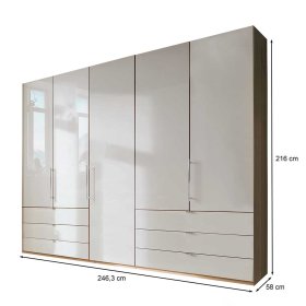 Kleiderschrank Cnutria in Beige und Eiche Bianco mit Falttüren – Ansicht 5