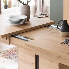 Säulentisch Geronda in Eiche Optik und Anthrazit mit Mittelauszug – Ansicht 5