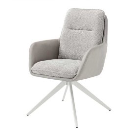 Graue Esszimmer Armlehnstühle Birt aus Boucle - Kunstleder und Metall (2er Set) – Ansicht 1