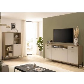 Wohnzimmer Anbauwand Zimena in Eichefarben und Beige (zweiteilig) – Ansicht 2