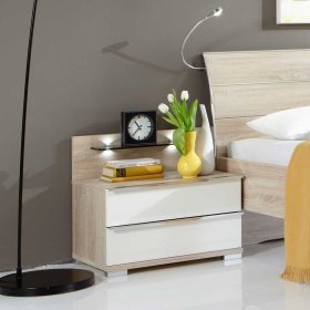 Nachtkommode Yagego in Weiß Eiche Sägerau mit Glas beschichtet – Ansicht 2