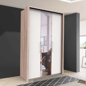 Jugendschrank Lolyana in Weiß und Eiche Sägerau mit Spiegeltür – Ansicht 2