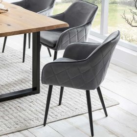 Samt Polsterstuhl Eckomy in Grau im Retro Design – Ansicht 3