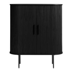 Schwarzes Highboard Sumatri im Skandi Design mit Schiebetüren – Ansicht 2