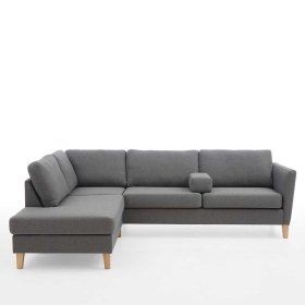 Skandi Design Sofaecke Bastia in Grau mit Fußgestell aus Holz – Ansicht 5
