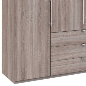 Großer Kombi Ankleideschrank Vasilio 4 türig mit Schubladen Eiche Trüffelfarben – Ansicht 4