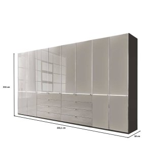 Drehtürenkleiderschrank Sanctos mit acht Schubladen Front glasbeschichtet – Ansicht 9