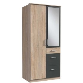 Kleiderschrank mit Schubladen Nurana in Eiche Sägerau und Dunkelgrau – Ansicht 1