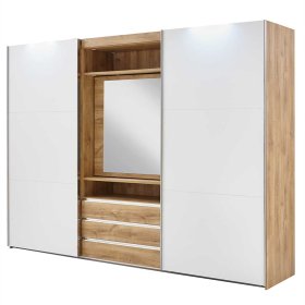 Gleittürenschrank Gizmeal mit drei Schubladen und Spiegel innen – Ansicht 1