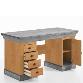 Büroschreibtisch Viaduca in Grau Kiefer teilmassiv im Landhaus Design – Ansicht 5