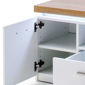Fernseh Unterschrank Gereova mit LED Beleuchtung in Weiß und Wildeiche Optik – Ansicht 5