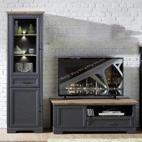 Fernseher Schrankwand Valgura im Landhausstil mit LED Beleuchtung (zweiteilig) – Ansicht 1