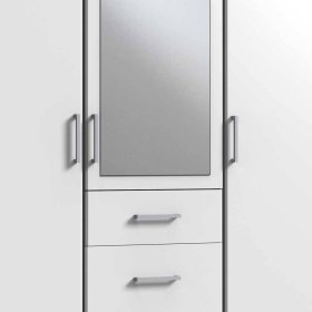 Weißer Kleiderschrank Redon mit Spiegeltür und drei Schubladen – Ansicht 4