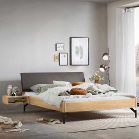 Doppelbett Eiche hell Liadoras mit Vierfußgestell aus Metall und Polsterkopfteil – Ansicht 2