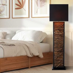 Moderne Design Stehleuchte Macy in Schwarz mit Treibholz Stele – Ansicht 3