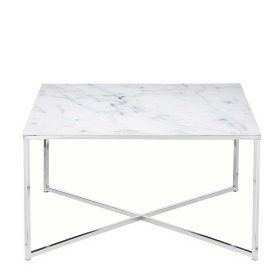 Couchtisch Stellario in Weiß und Chromfarben mit quadratischer Glasplatte – Ansicht 2