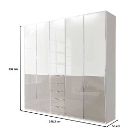 XL Kleiderschrank Latina Front glasbeschichtet mit fünf Schubladen – Ansicht 9