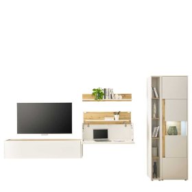 Anbauwand mit Homeoffice Rascian in Weiß und Wildeichefarben (fünfteilig) – Ansicht 1