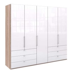 XL Schlafzimmerschrank Andryas in Weiß und Eiche Sägerau glasbeschichtet – Ansicht 1