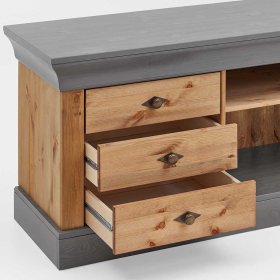 TV Board Viaduca in Grau und Kiefer teilmassiv mit drei Schubladen – Ansicht 4
