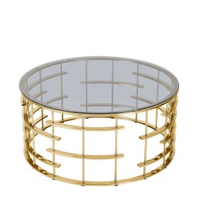 Eleganter Couchtisch Anno mit runder Tischplatte in Goldfarben und Grau – Ansicht 2