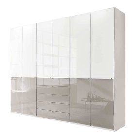 Drehtürenschrank Latina Front glasbeschichtet mit fünf Schubladen – Ansicht 1