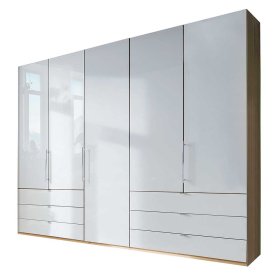 Falttürenkeiderschrank Waluva in Weiß und Eiche Bianco glasbeschichtet – Ansicht 2