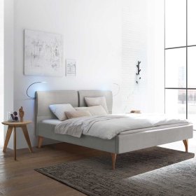 Modernes Polsterbett Kalimba in Grau & Eiche Bianco mit Vierfußgestell aus Holz – Ansicht 2