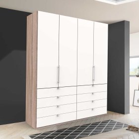 Weißer Kleiderschrank Lolyana in modernem Design mit Eiche Sägerau Korpus – Ansicht 3