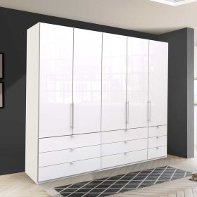 Weißer Schrank Grinzia mit Falttüren glasbeschichtet – Ansicht 3
