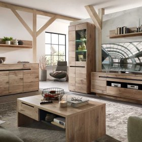 Wohnzimmer Tisch Griffin in Wildeichefarben mit zwei Schubladen – Ansicht 5