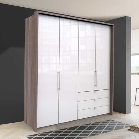 Kombi Schlafzimmerschrank Yunidra mit Falttüren und Schubladen modern – Ansicht 2