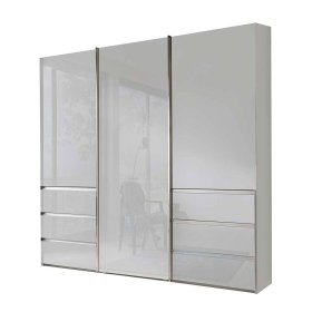 Schlafzimmerschrank Masabu in Weiß Front glasbeschichtet – Ansicht 1