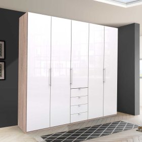 Tiefer Schlafzimmerschrank Andryas mit vier Schubladen glasbeschichtet – Ansicht 3
