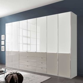 Drehtürenkleiderschrank Latina Front glasbeschichtet mit acht Schubladen – Ansicht 2