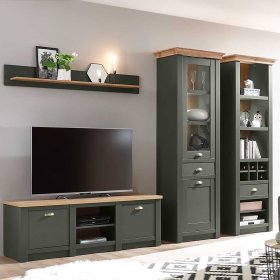 Landhausstil Wohnwand Vashina in Graugrün und Wildeiche Optik (vierteilig) – Ansicht 3