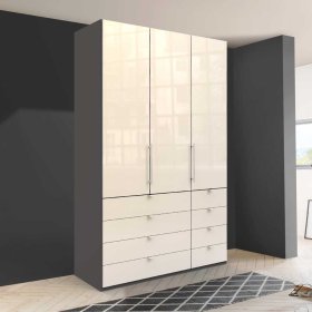 Kleiderschrank Melzica in Cremefarben und Braun 2 türig mit Schubladen – Ansicht 3