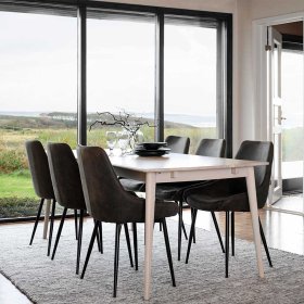 Sitzgruppe Fanito aus Massivholz und Microfaser im Skandi Design (siebenteilig) – Ansicht 1