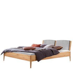 Doppelbett Wildbuche Natur Nadia mit Polster Kopfteil in Grau – Ansicht 1