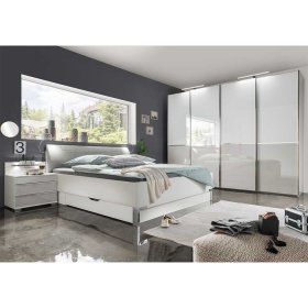 Schlafzimmer Xarina in Weiß und Hellgrau mit LED Beleuchtung (vierteilig) – Ansicht 1