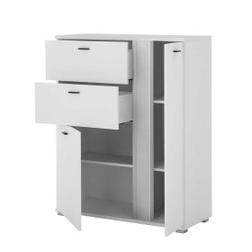 Weiße Design Wohnwand Constantin mit LED Beleuchtung 125 cm hoch (dreiteilig) – Ansicht 6