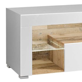 Fernsehboard Prishia in Holz Antik Optik und Weiß mit Glasböden – Ansicht 3