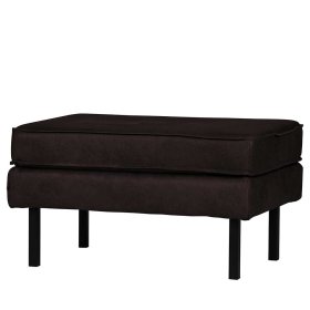 Retro Polsterhocker Lonzavez in Schwarz Recyclingleder im Retrostil – Ansicht 1