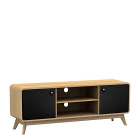 Fernsehlowboard Charian in Schwarz und Eichefarben im Skandi Design – Ansicht 1